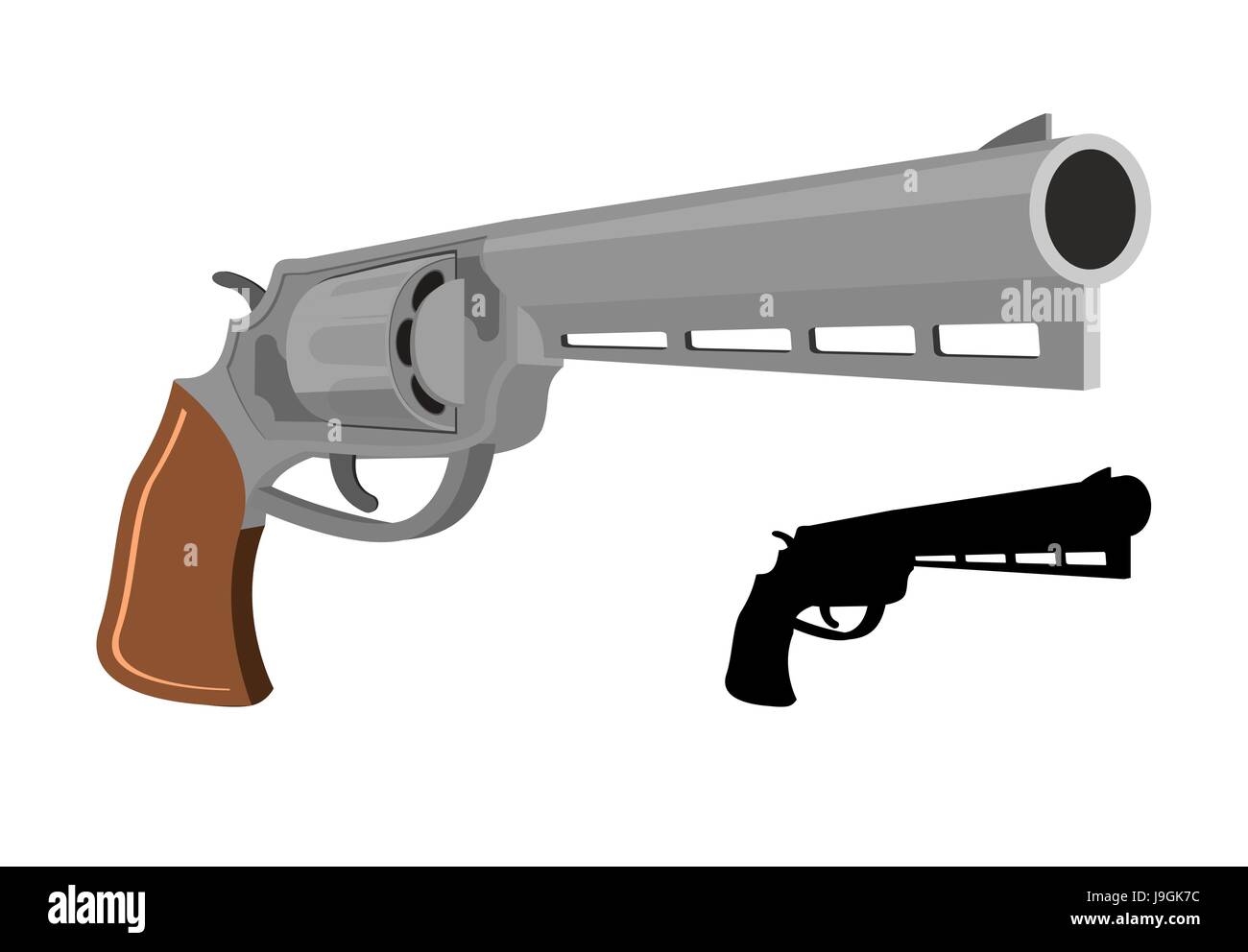 Gros canon de revolver, silhouette d'armes à feu. Grand pistolet. Isolées magnum arme Illustration de Vecteur