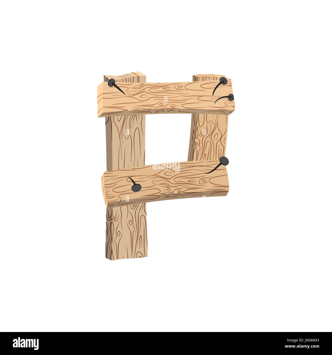 Lettre P bois chambre font. plank et ongles l'alphabet. Conseils de lettrage. Pays ABC d'aggloméré Illustration de Vecteur