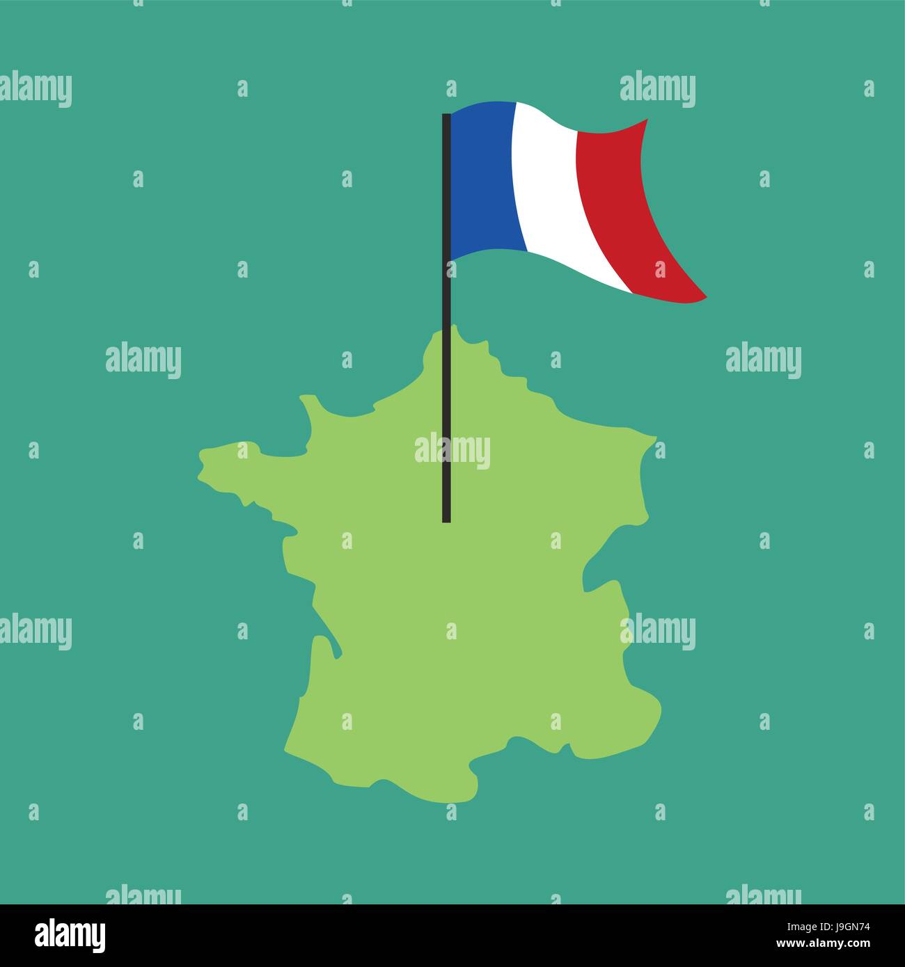 France la carte et drapeau. Bannière française et la superficie. Signe ...