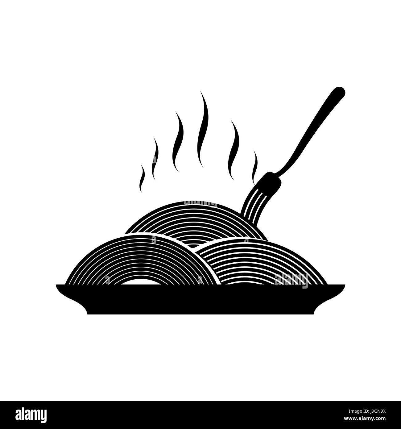 Les pâtes dans l'assiette et la fourchette isolées. Signe alimentaire spaghetti Illustration de Vecteur