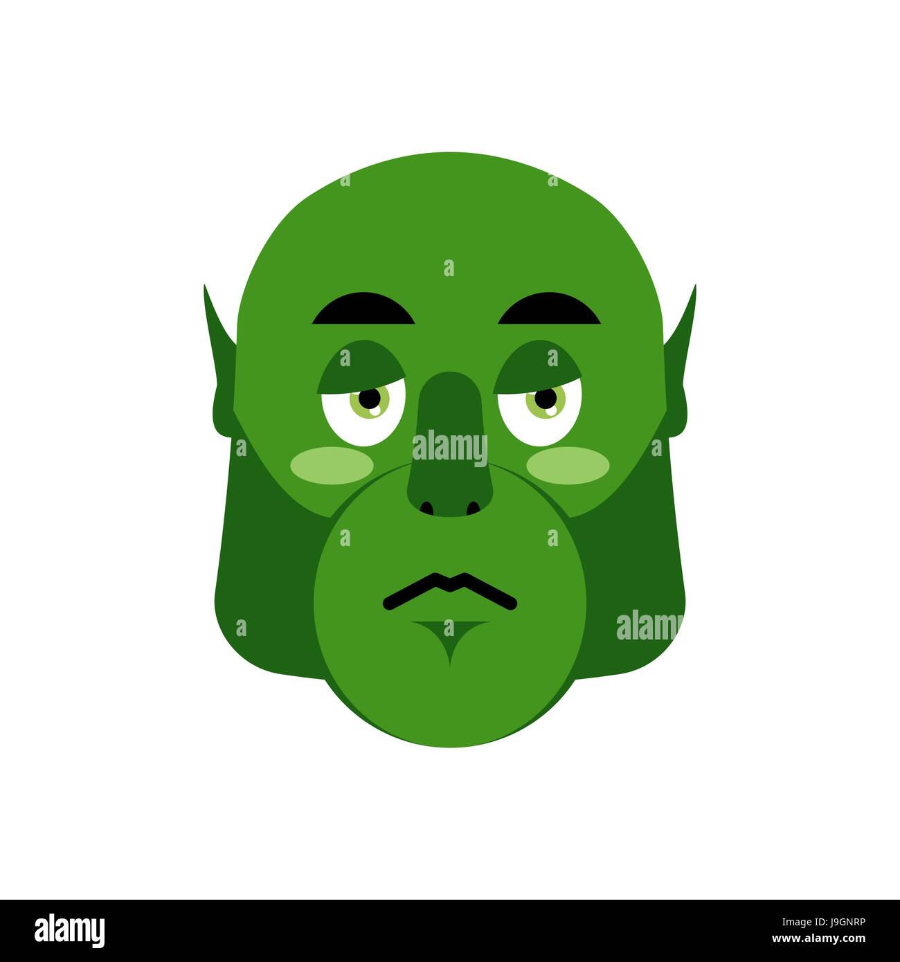 Emoji triste ogre. L'émotion douloureuse gobelin isolé. Monstre vert visage troll Illustration de Vecteur