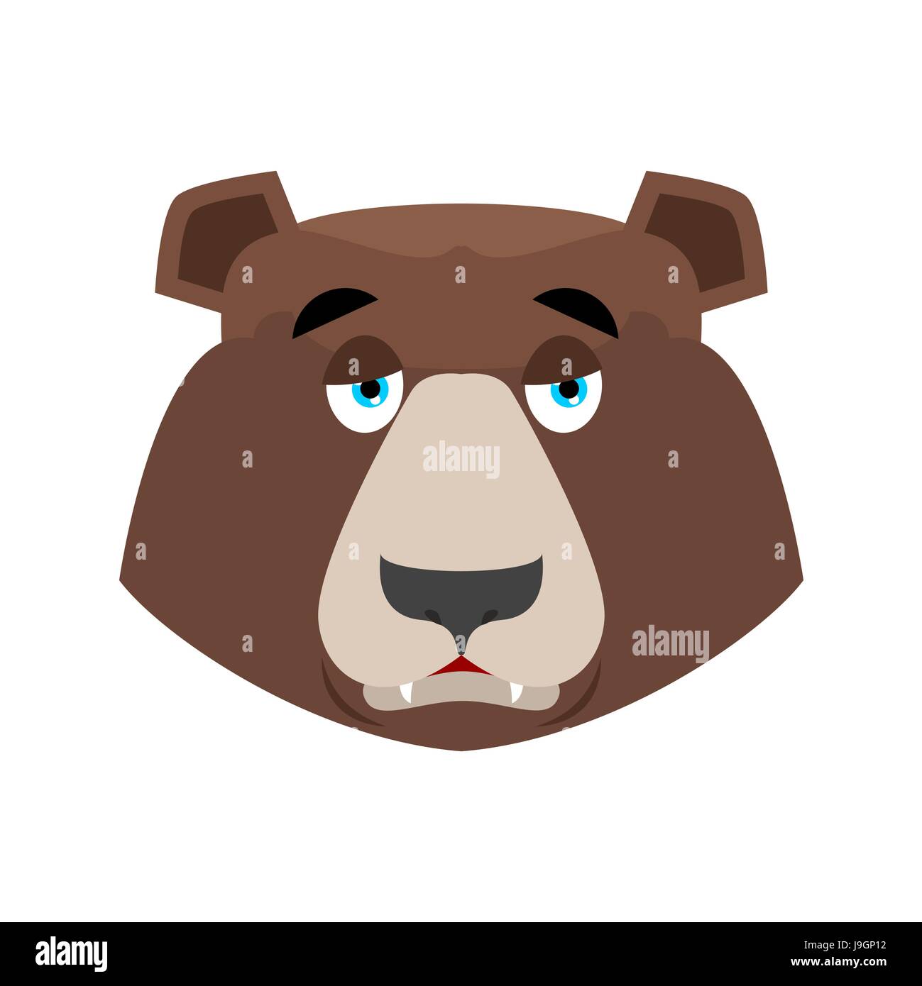 Triste de l'ours grizzli. Emoji émotion mélancolique face animal sauvage isolé. Illustration de Vecteur