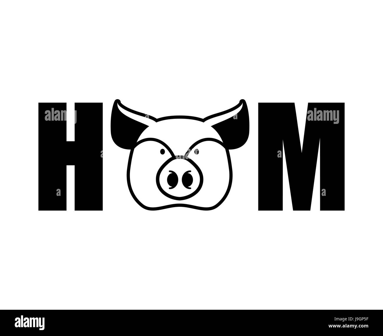 Lettrage jambon emblème. Cochon de la tête et des lettres isolées Illustration de Vecteur
