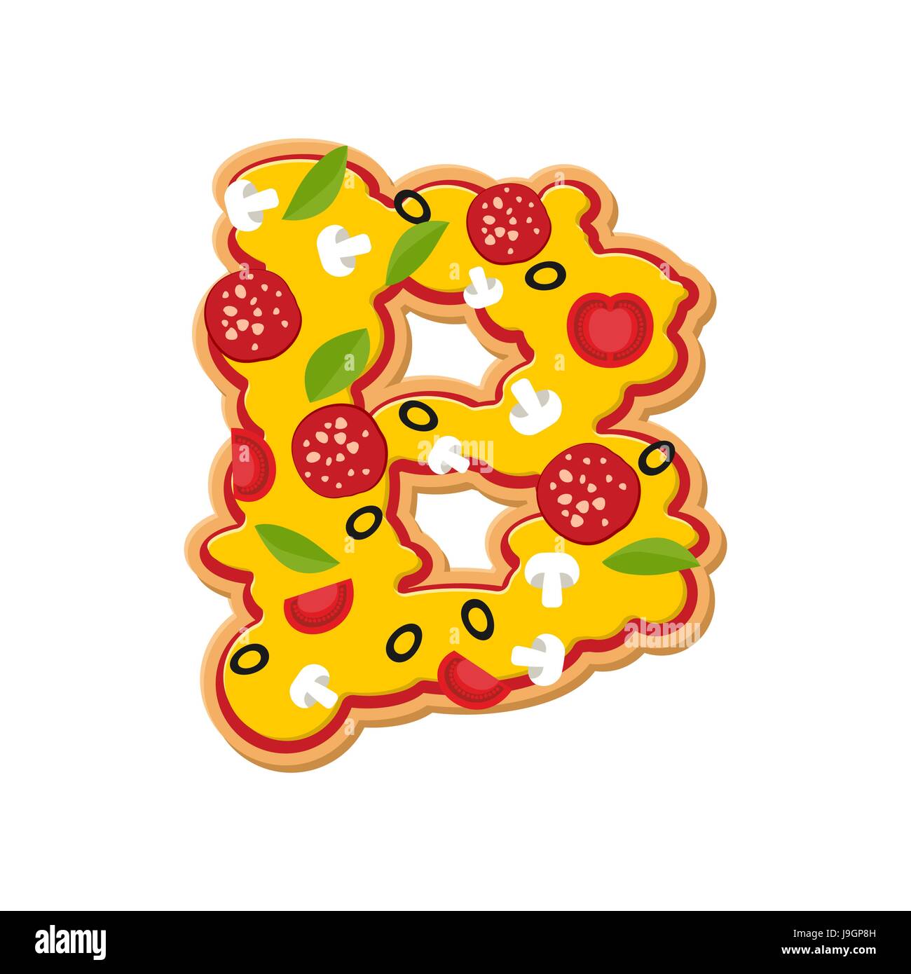 Lettre B pizza font. Repas italien alphabet. Lettring restauration rapide Illustration de Vecteur