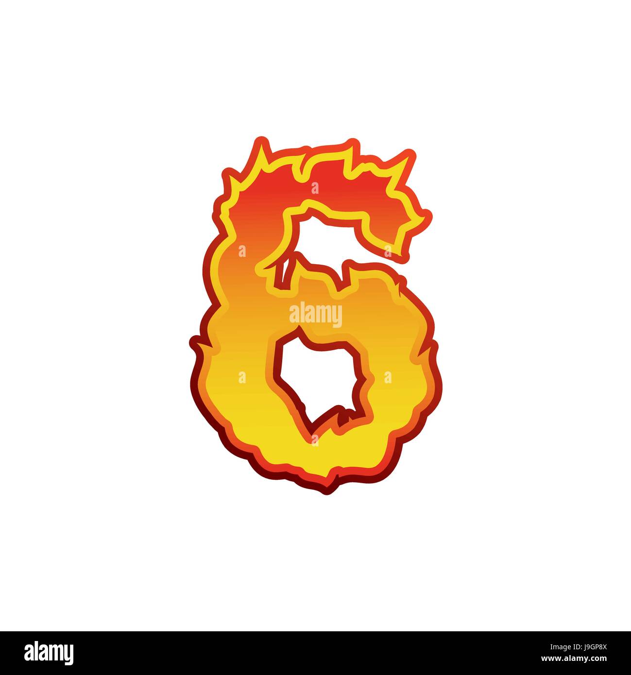 Numéro 6 le feu. Les flammes font six. Alphabet de tatouage. caractère ABC sign Fiery Illustration de Vecteur