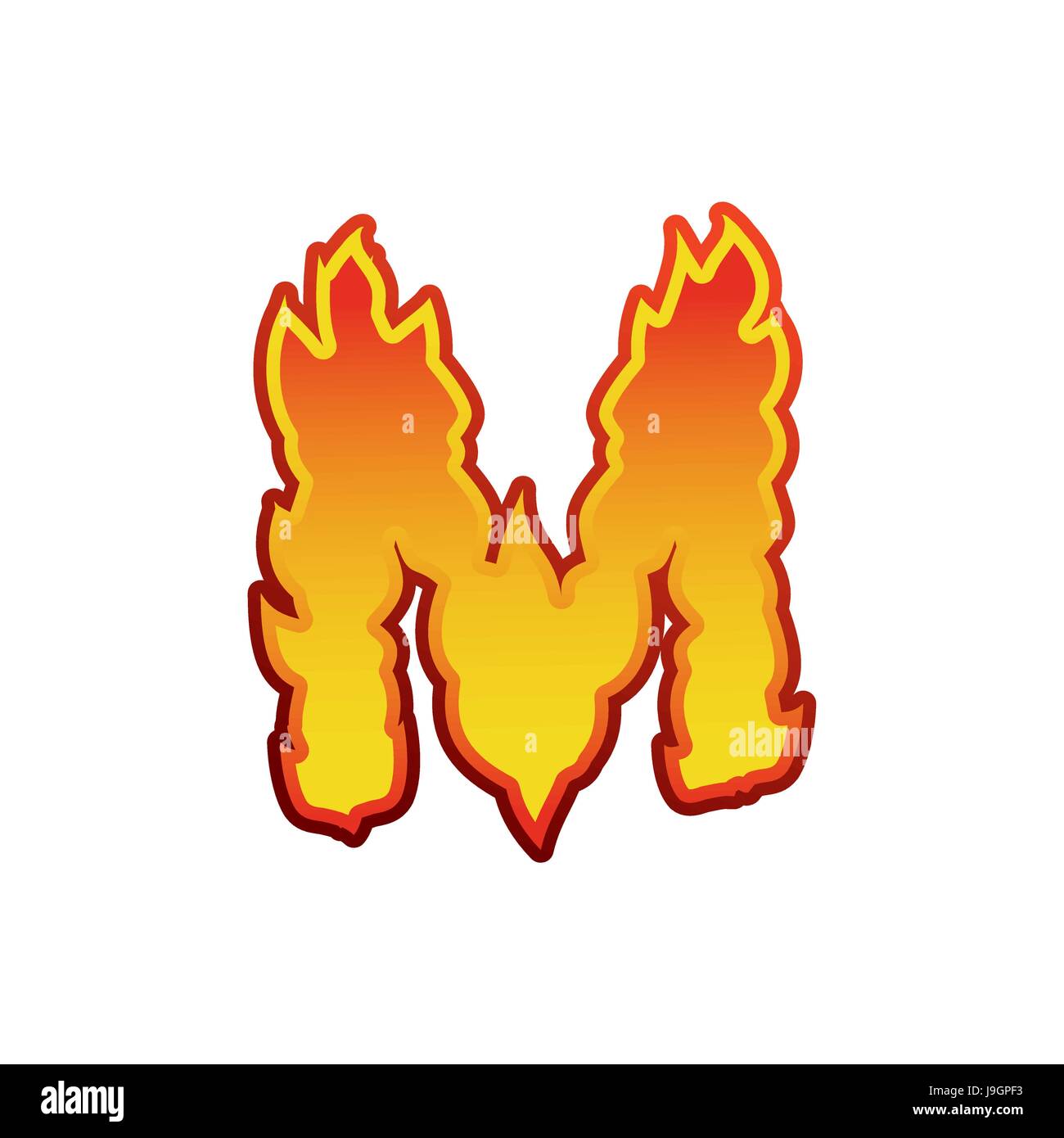 Lettre M'incendie. Les flammes font le lettrage. Caractère alphabet tatouage signe alphabet Fiery. Illustration de Vecteur
