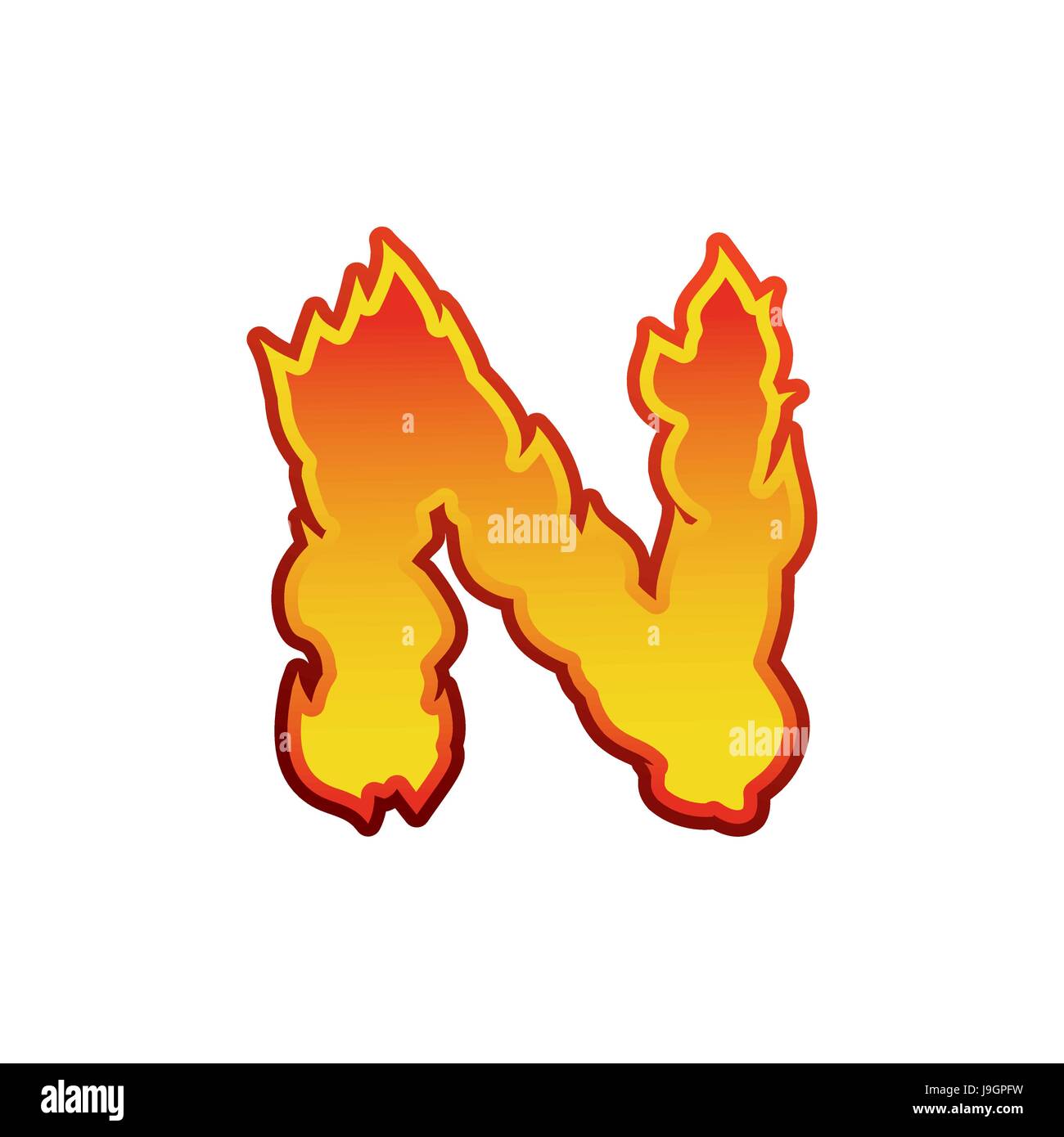Lettre N feu. Les flammes font le lettrage. Caractère alphabet tatouage signe alphabet Fiery. Illustration de Vecteur