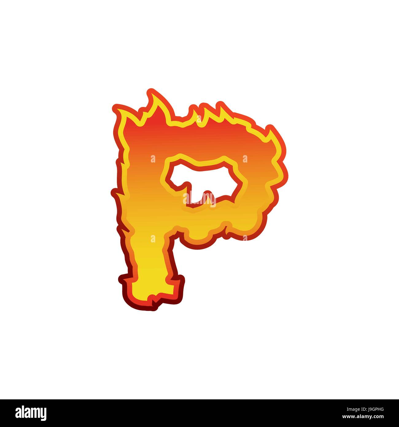 Lettre P le feu. Les flammes font le lettrage. Caractère alphabet tatouage signe alphabet Fiery. Illustration de Vecteur