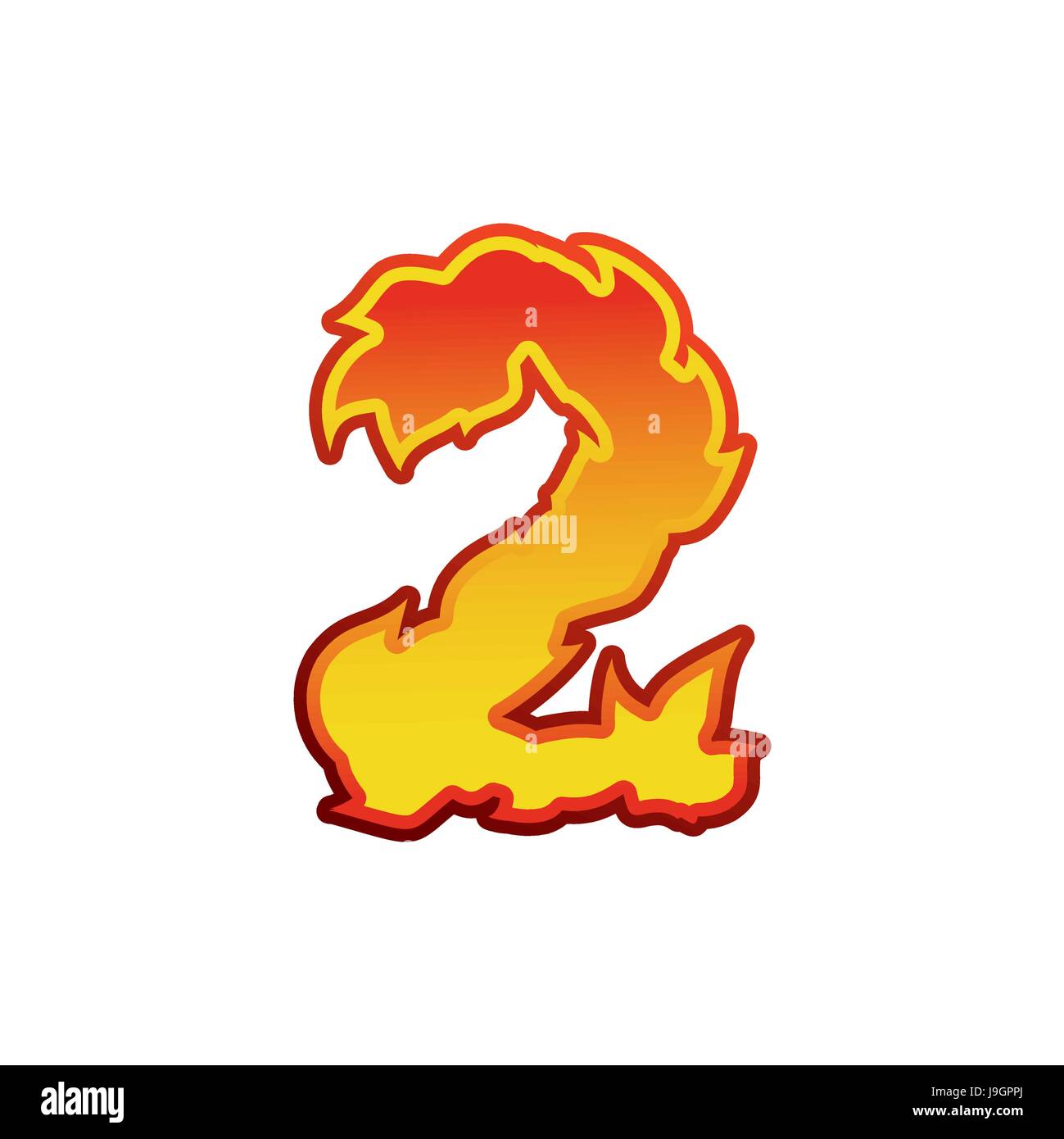 Numéro 2 le feu. Les flammes font deux. Alphabet de tatouage. caractère ABC sign Fiery Illustration de Vecteur