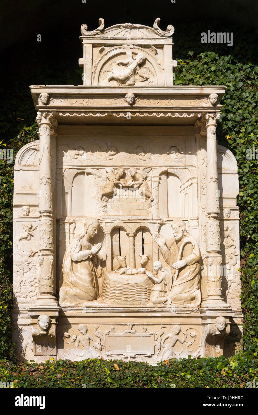 'Essence' carrelage représentant une scène de la nativité dans le Jardin Tropical Monte Palace, Funchal Banque D'Images