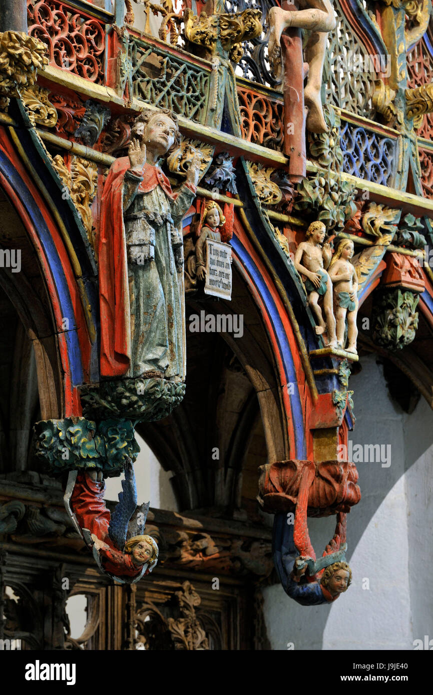 France, Morbihan, sur le Chemin de Saint Jacques, Le Faouet, St Fiacre chapelle Xvème siècle, en bois polychrome jubee, perçu comme l'un des plus beaux de France Banque D'Images