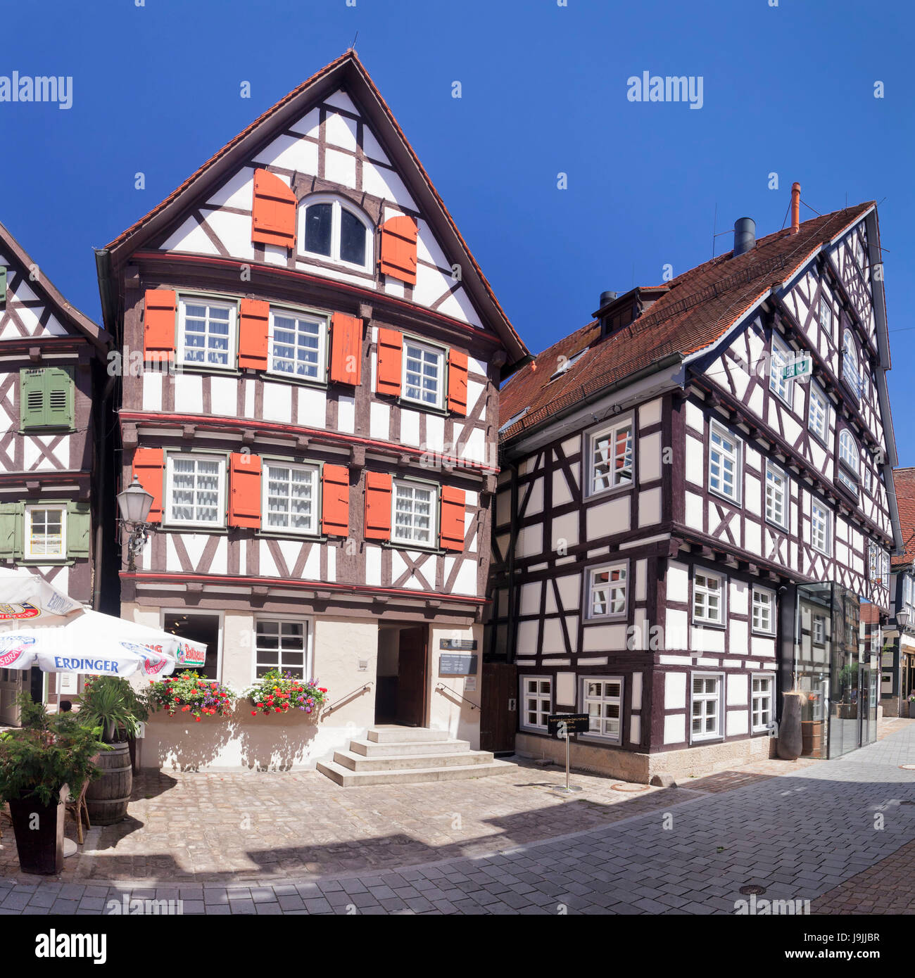 Naissance Gottlieb Daimler, maisons à colombages, Schorndorf (village), de montagnes boisées (Schurwald), Bade-Wurtemberg, Allemagne Banque D'Images