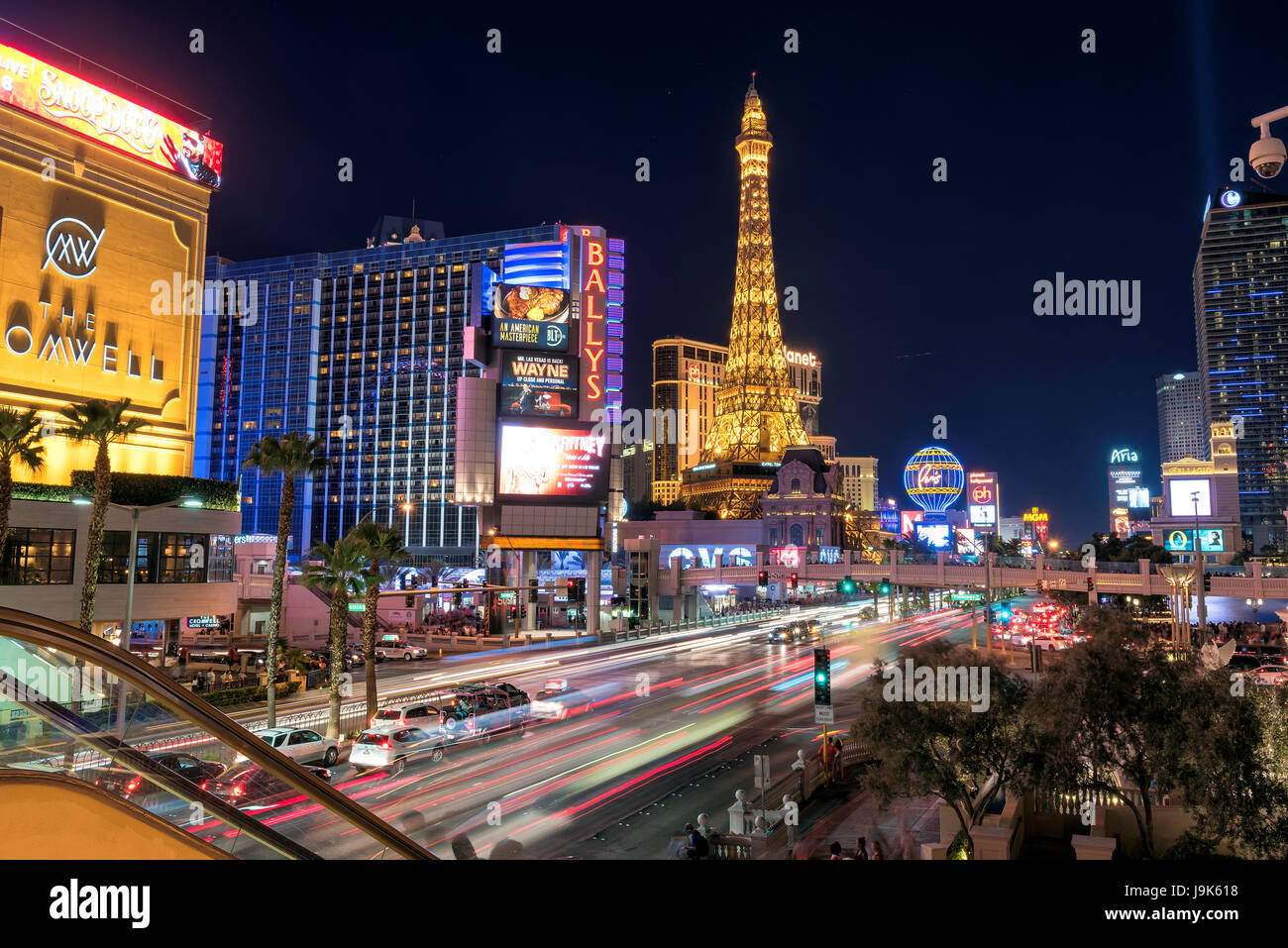 Strip de Las Vegas Skyline at night à Las Vegas, USA. Banque D'Images