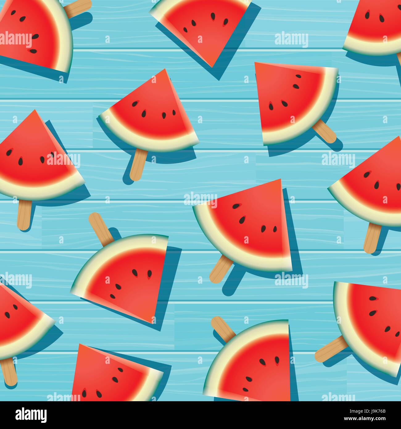 Watermelon slice sur bleu en bois. L'heure d'été contexte bannière. Illustration de Vecteur