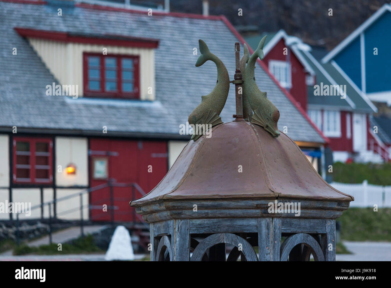 Le Groenland, Qaqortoq, Torvet, place de la ville, fontaine détail Banque D'Images