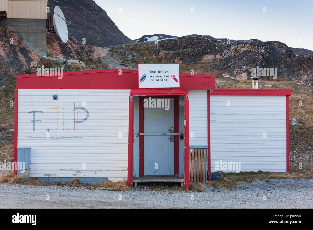 Le Groenland, Qaqortoq, thaï, de la nourriture à emporter restaurant Grillen Banque D'Images