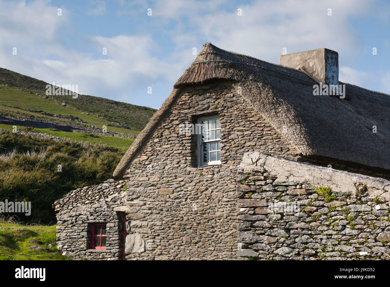 L'Irlande, le comté de Kerry, péninsule de Dingle, Slea Head, Slea Head, Slea Head Famine détail Cottage Banque D'Images