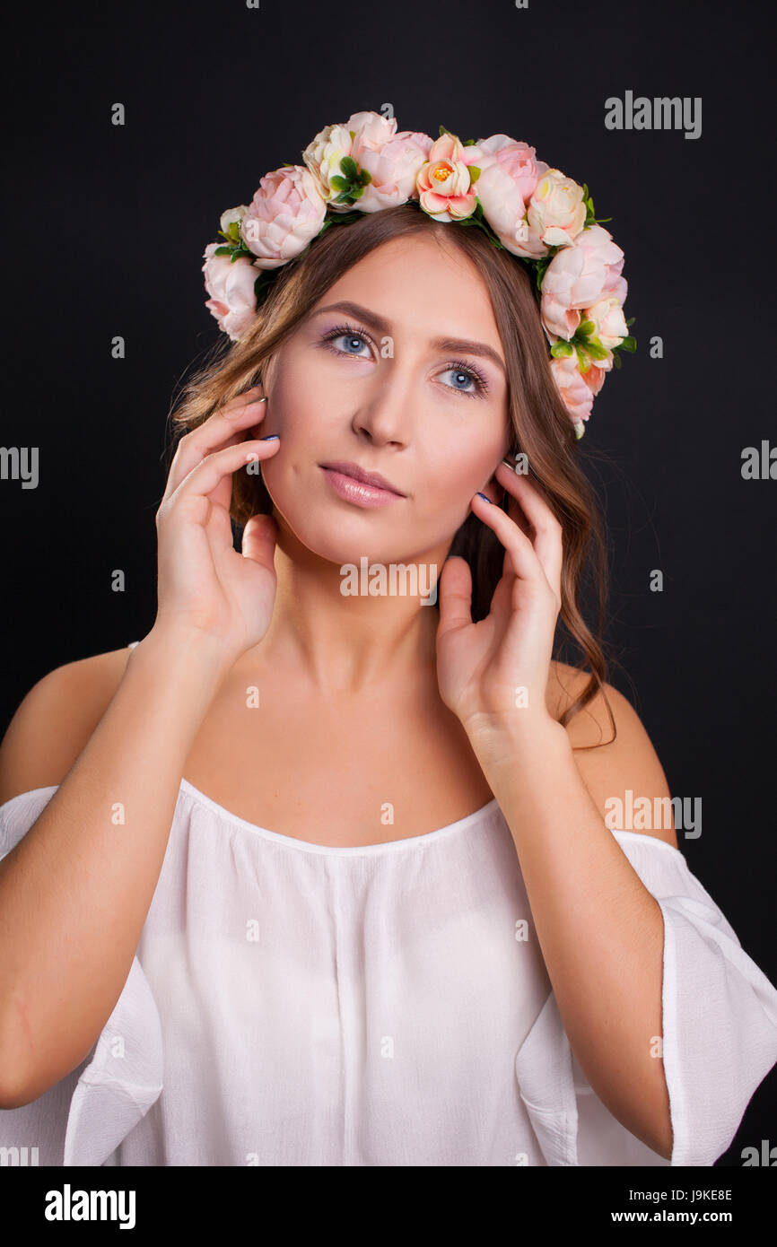 Belle fille avec un miroir Banque D'Images