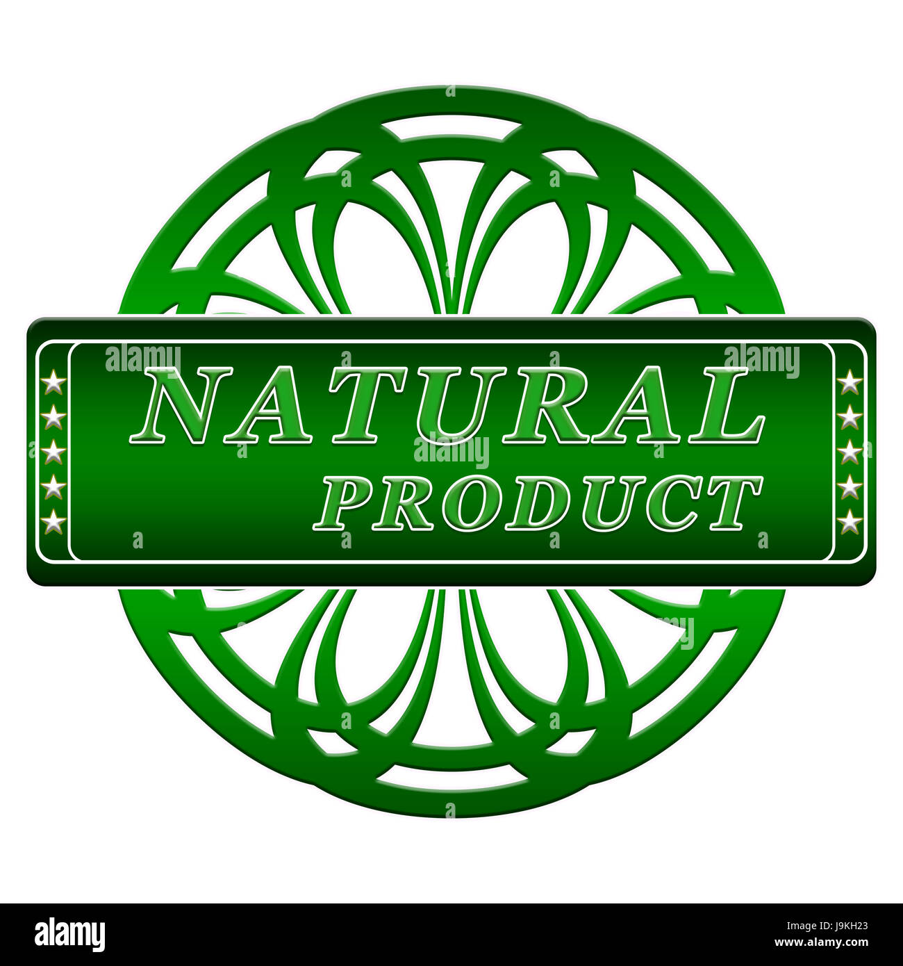 Produit naturel label vert avec des étoiles sur un fond blanc Banque D'Images