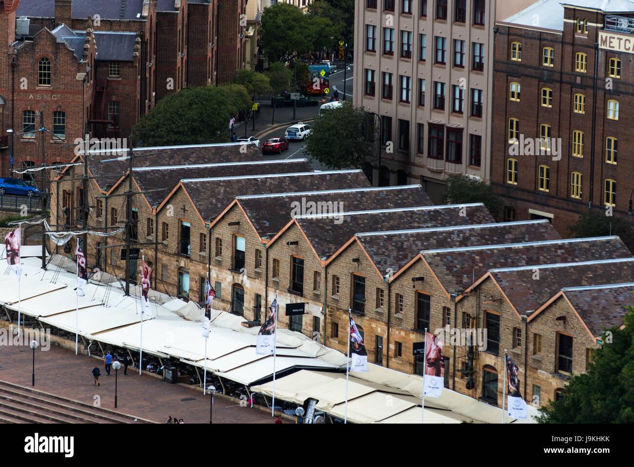 Anciens entrepôts à Campbell's Cove Jetty à Sydney, Australie. Banque D'Images