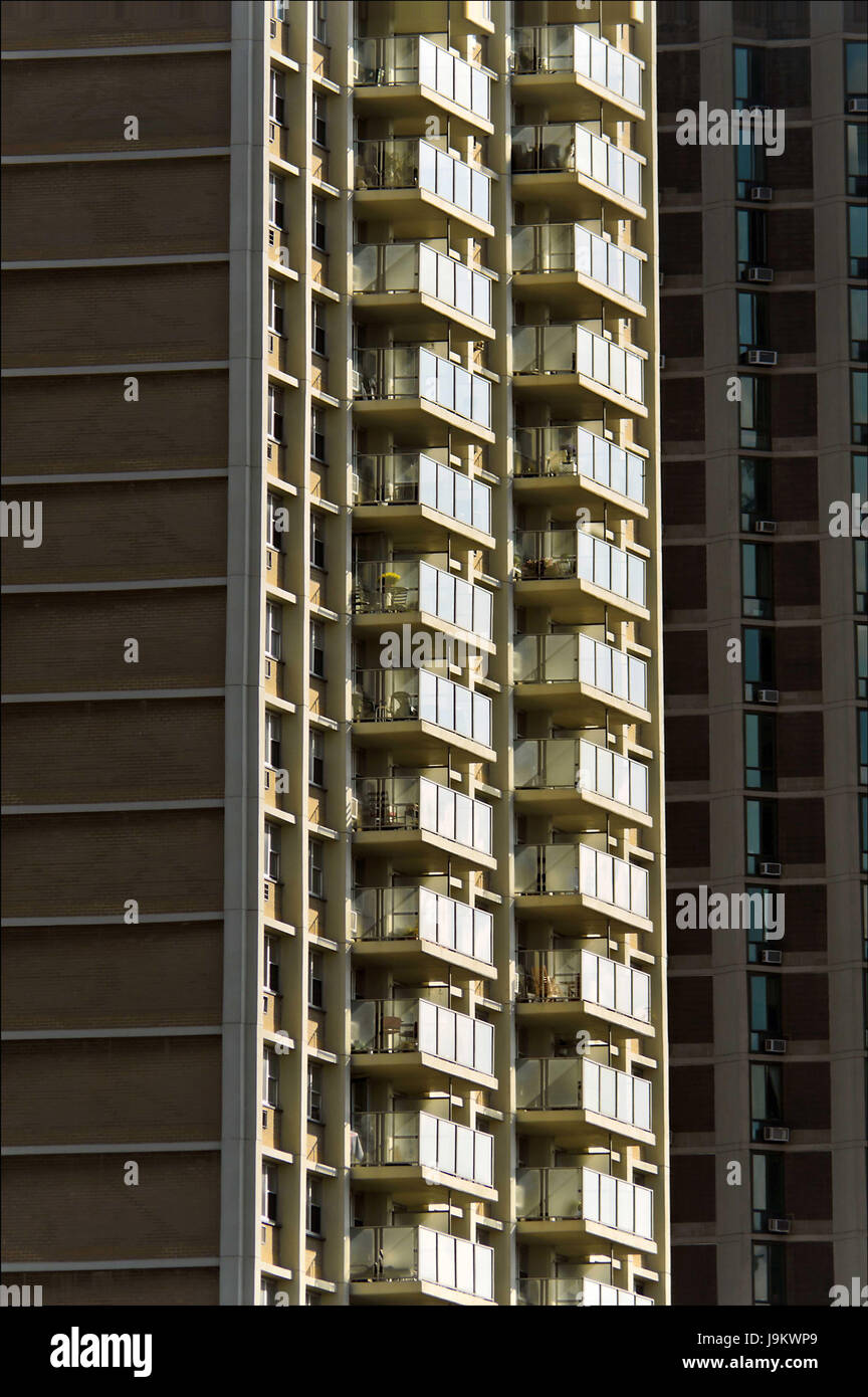 Les balcons de l'immeuble résidentiel à Manhattan, New York, USA Banque D'Images