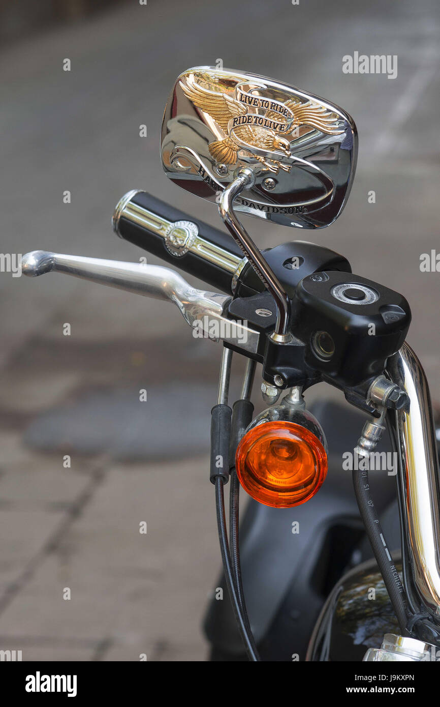 Moto Harley Davidson rétroviseur, Inde, Asie Banque D'Images