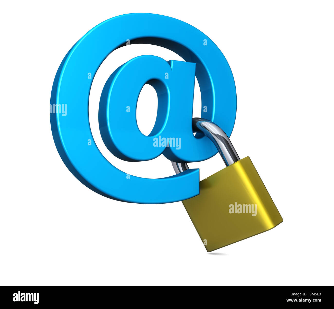 La cybersécurité et la sécurité numérique en ligne concept avec une icône de cadenas et au symbole 3D illustration sur fond blanc. Banque D'Images