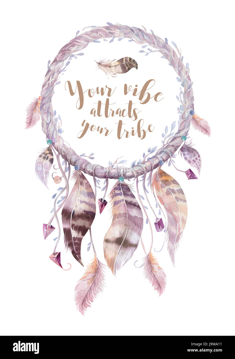 Aquarelle De Boheme Decoration Isole Dreamcatcher Boho Plumes Reve Indigenes Chic Mystere Etnic Imprimer Tribal La Culture Americaine Tribal Photo Stock Alamy