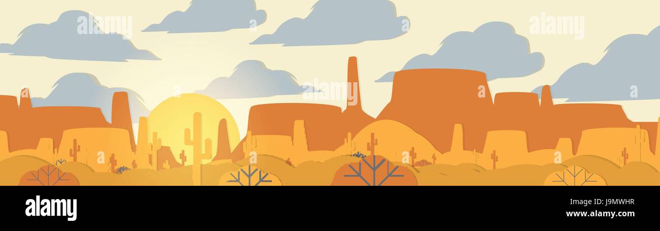 Modèle de coupe-papier Panorama du désert en applique avec Cactus et Mesa - Vector Illustration Illustration de Vecteur