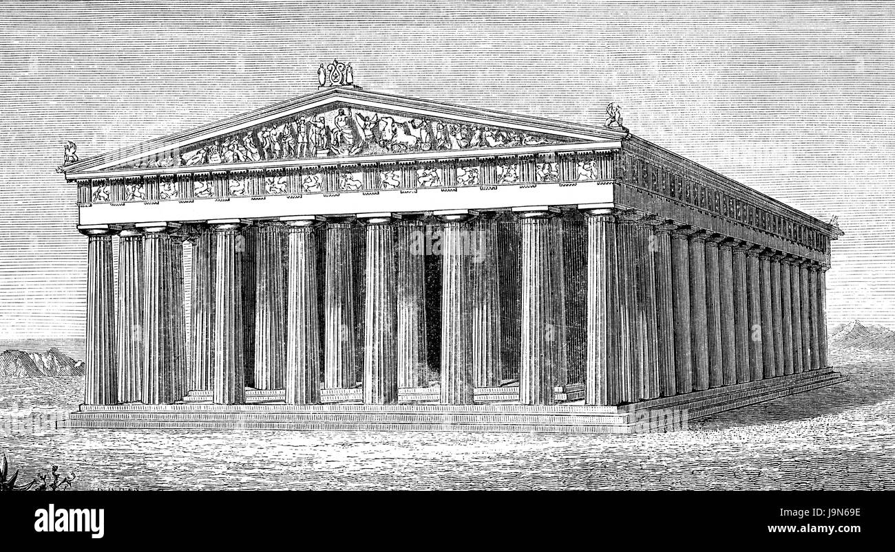 La reconstruction de l'Parthenon-Temple, dédié à la déesse Pallas Athéna Parthenos sur l'Acropole à Athènes, Grèce, 5e siècle avant J.-C. Banque D'Images