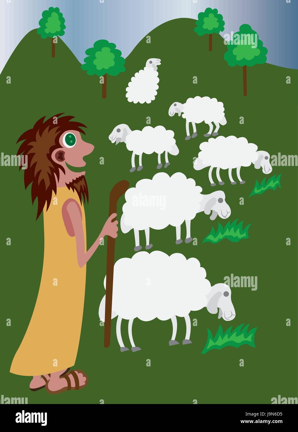 Un berger berger son navire dans le côté du pays, Illustration de Vecteur