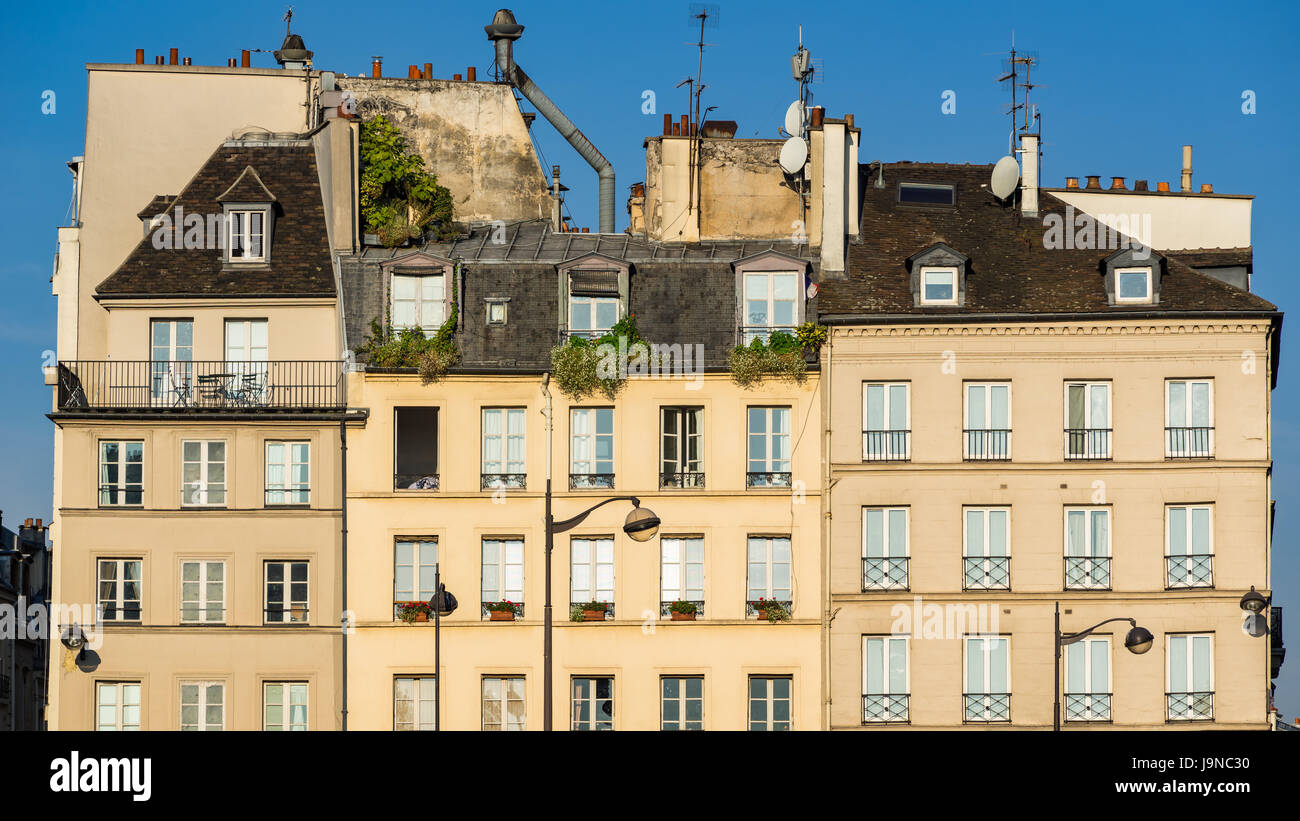 Rangée d'immeubles parisiens typiques Rive Gauche dans le quartier Sorbonne. Quartier Latin, 5ème arrondissement, Paris, France Banque D'Images
