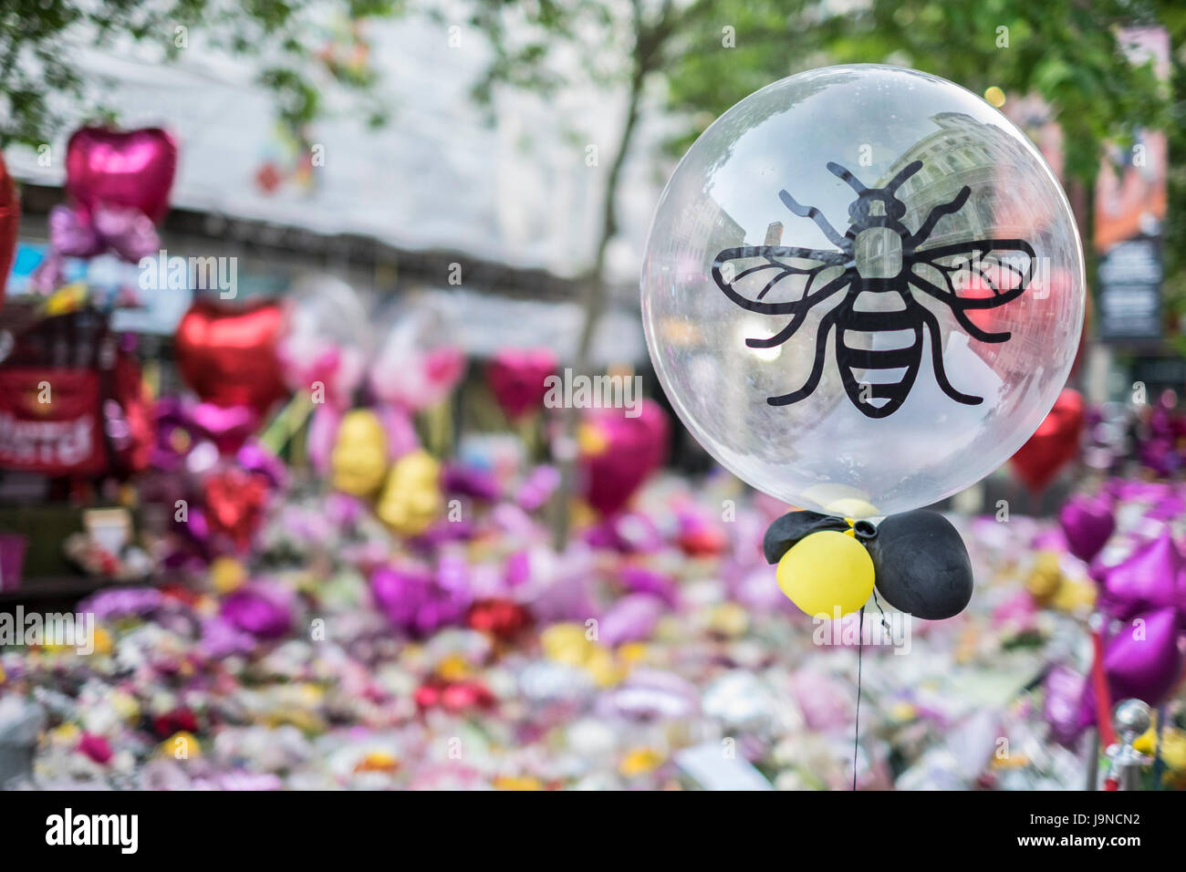 Manchester UK. 3e juin 2017. Déménagement à fleurs les 22 personnes tuées dans l'attaque terroriste à l'Ariana Grande concert à l'Arena de Manchester, Banque D'Images