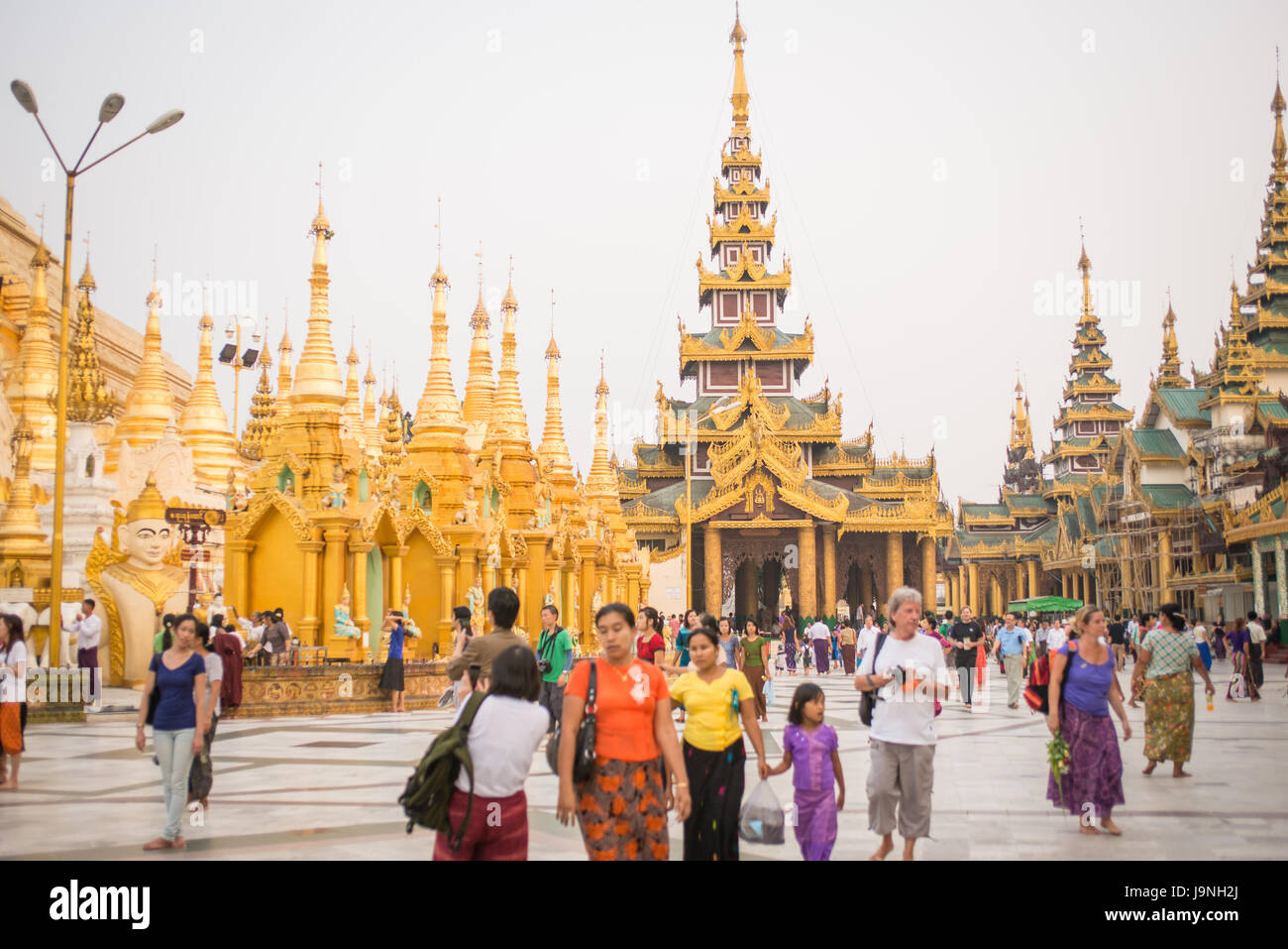 Les foules à la pagode Shwedagon, Yangon, Myanmar. Banque D'Images