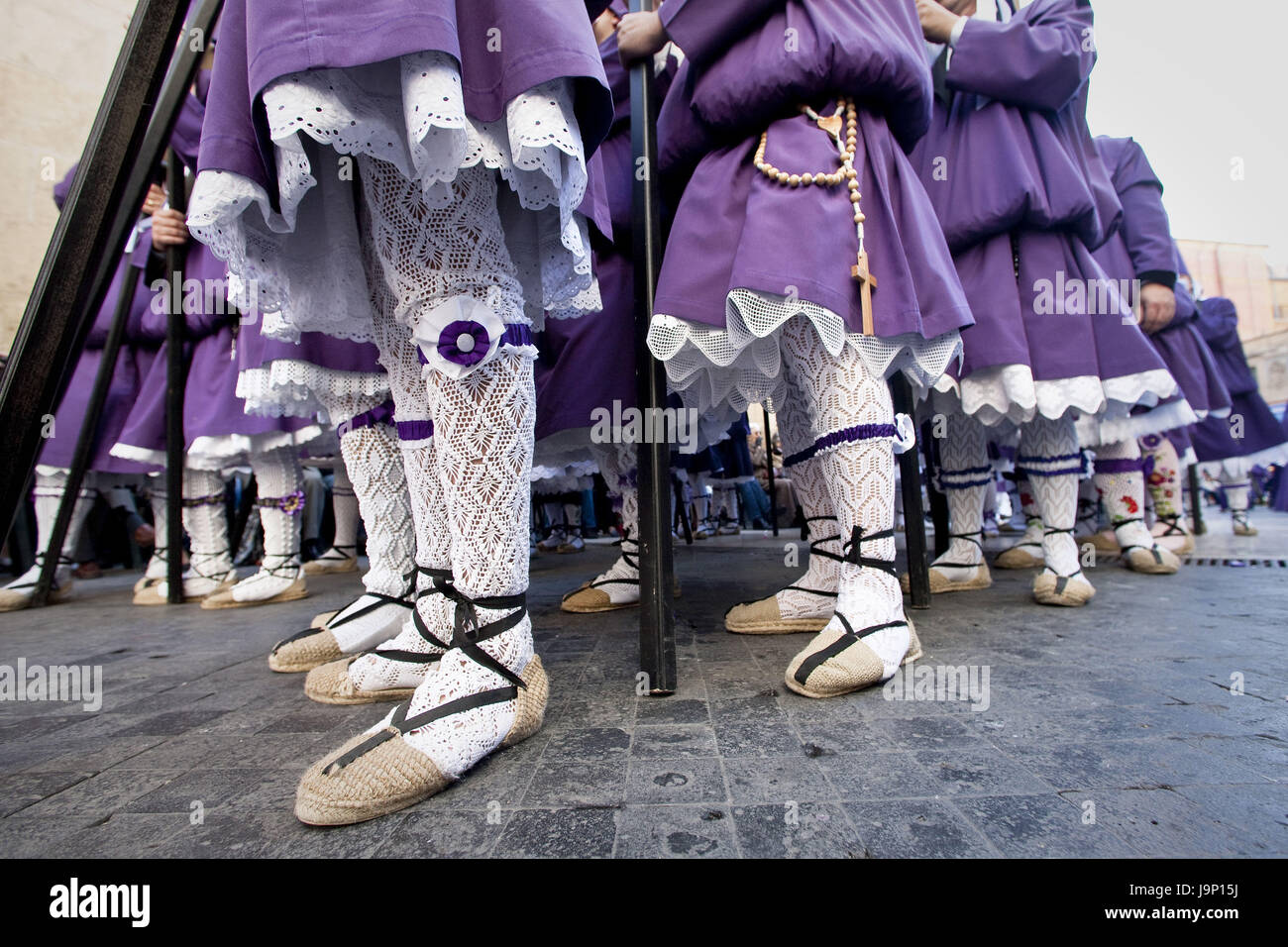 L'Espagne, Murcia, procession de pâques,participante de folklore,costume national,medium close-up,détail, Banque D'Images