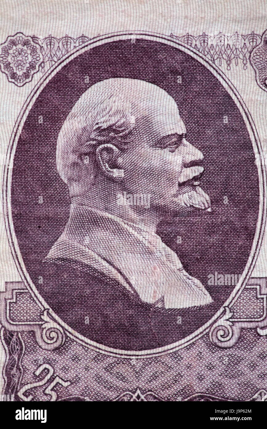 Vladimir Lénine portrait profil sur le plan macro billets soviétique Banque D'Images