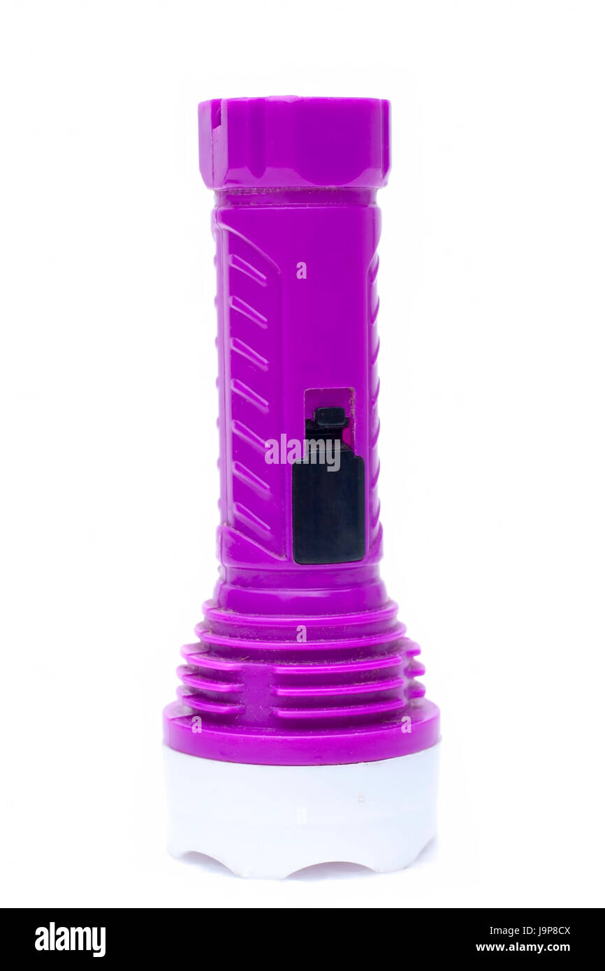 Les enfants jouet batterie torche, isolé sur blanc. Moins est plus. Banque D'Images