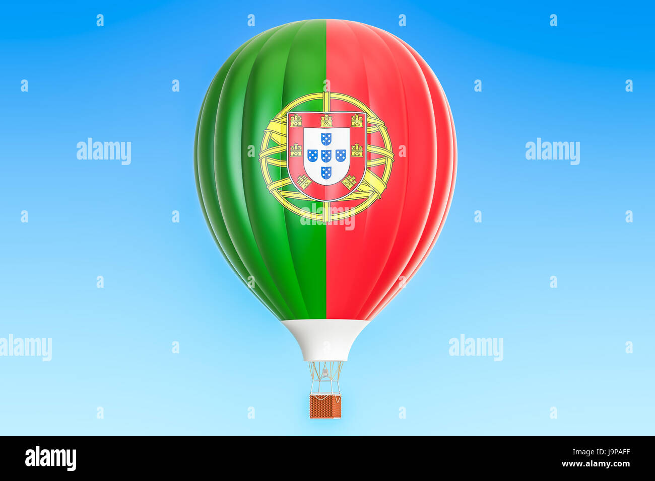 Hot Air Balloon avec drapeau Portugal, rendu 3D Banque D'Images