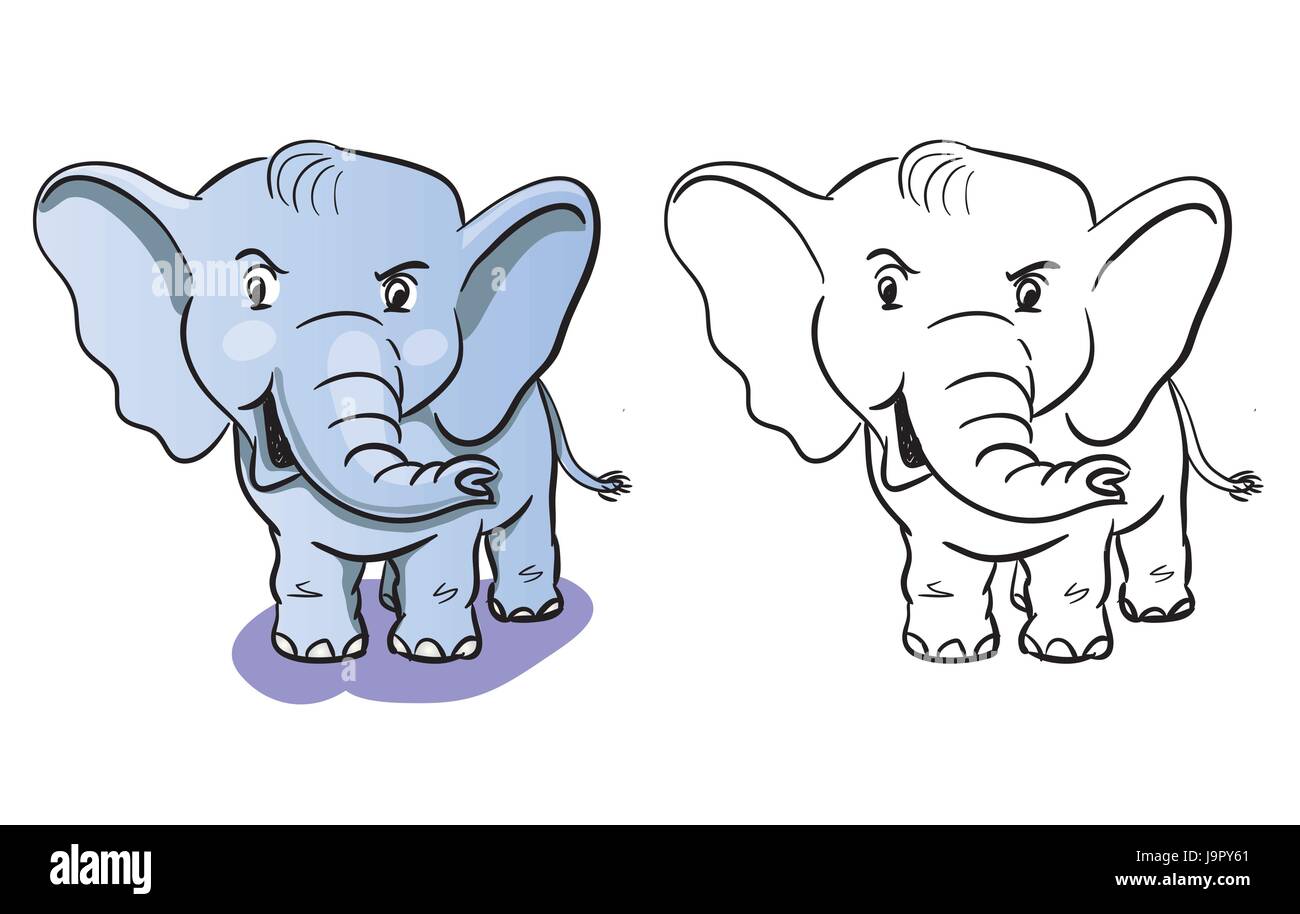 Vector cartoon isolés de noir-blanc et couleur de l'éléphant coloriage