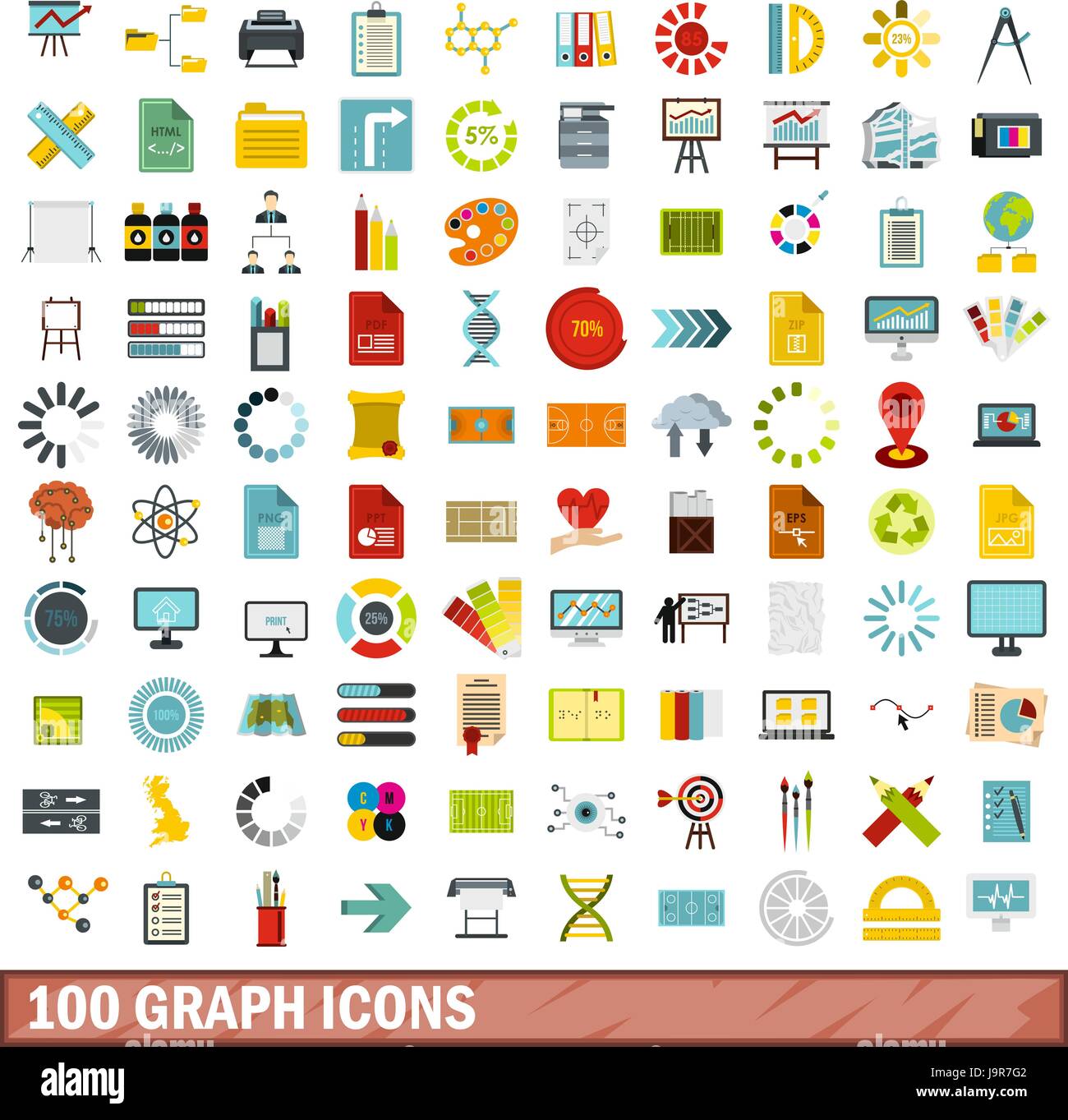 100 kit graphique, style plat Illustration de Vecteur