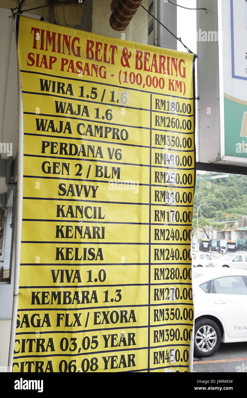 Courroie de distribution et les prix des forfaits de roulement pour voitures de Malaisie Banque D'Images