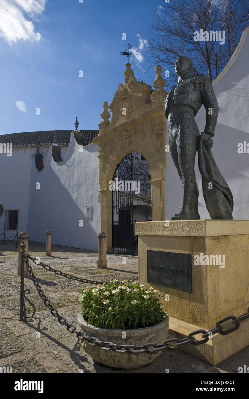 Espagne, Andalousie,Ronda,plaza de toros,entrée,statue,arène, Banque D'Images