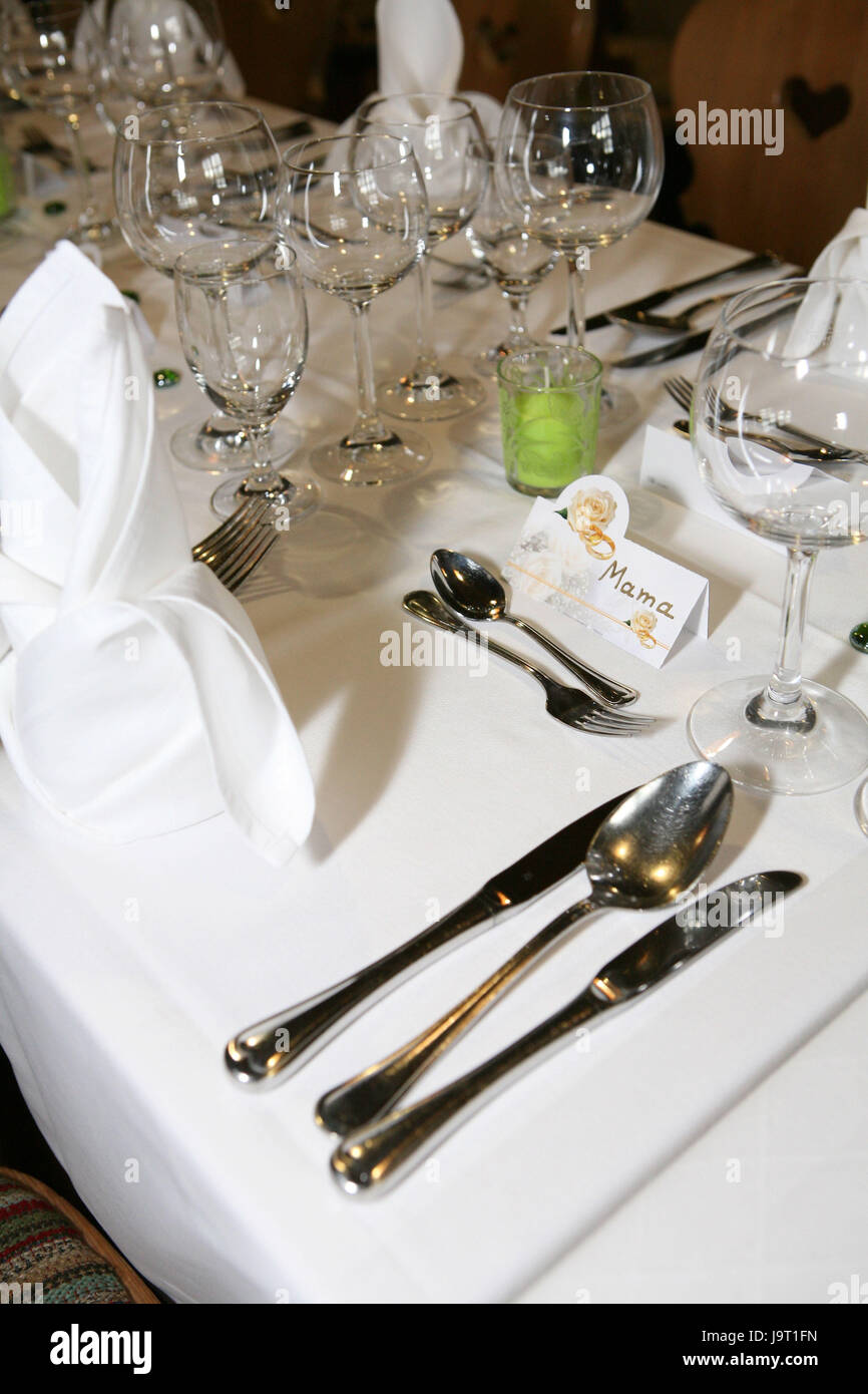 Célébration de mariage,table rendez-vous,carte nom,'mfactices", Banque D'Images
