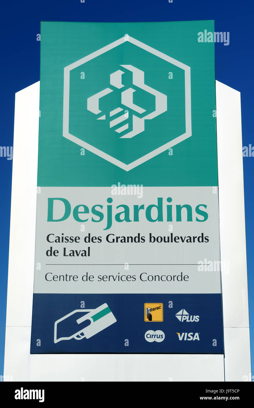 Signer pour une Caisse populaire Desjardins. Banque D'Images