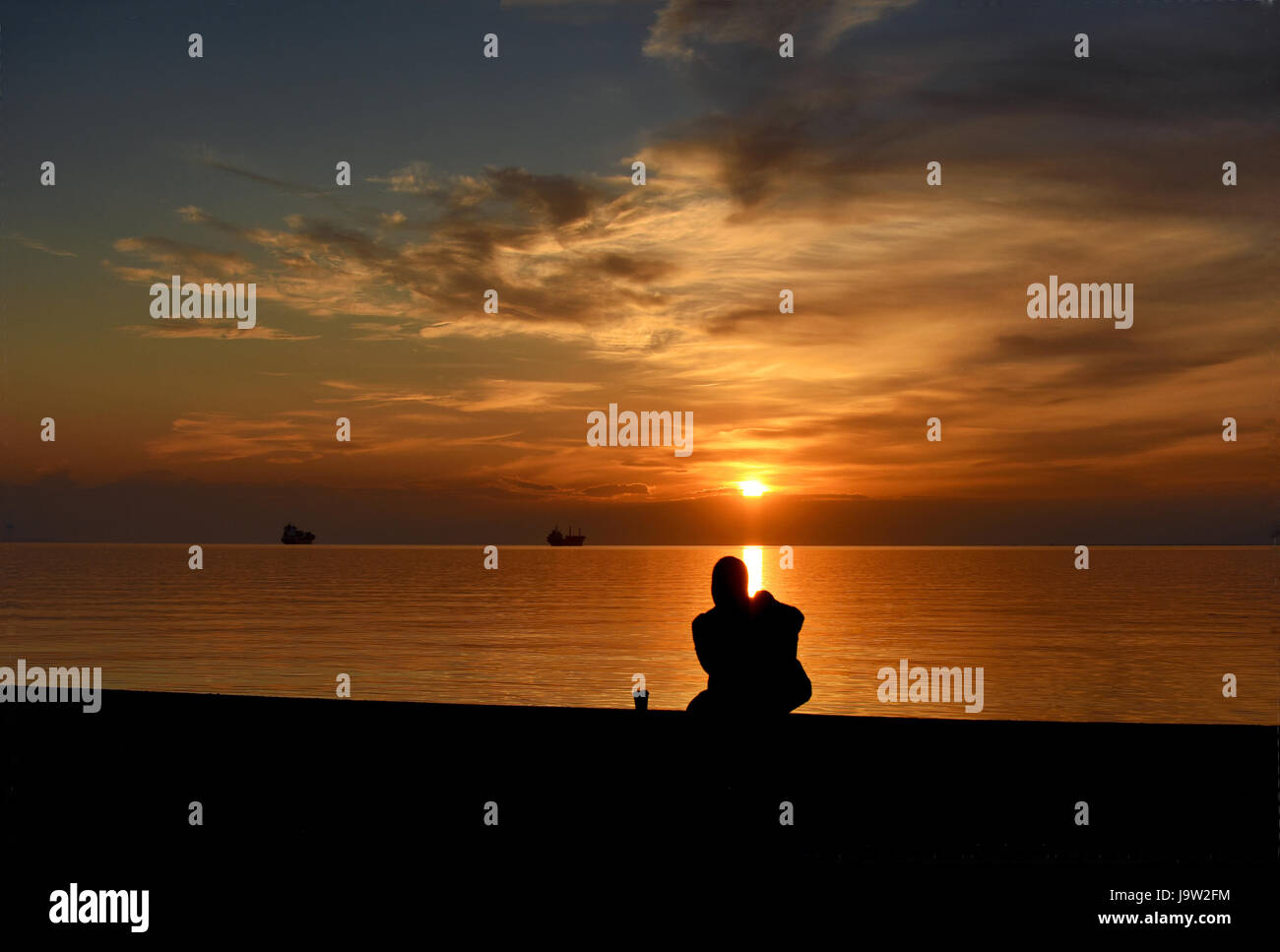 Coucher du soleil au bord de l'eau, Thessalonique Banque D'Images