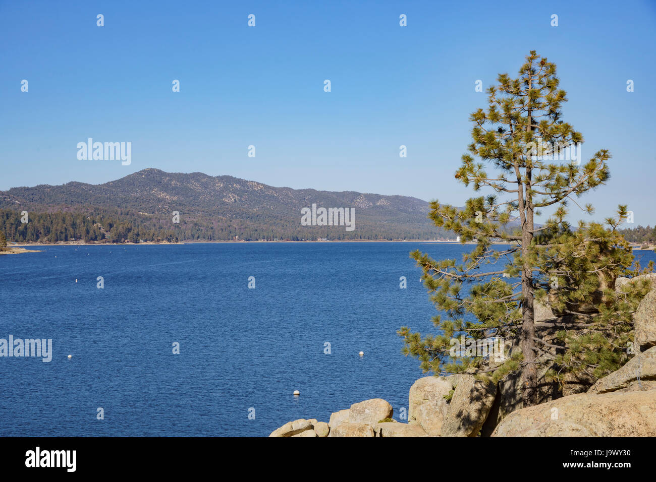Matin sur le magnifique Big Bear Lake, comté de Los Angeles, Californie Banque D'Images