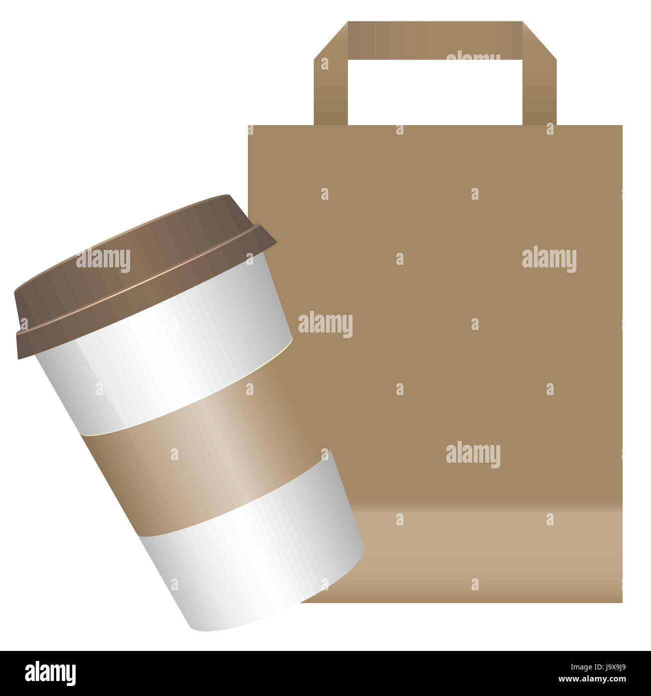 Tasse à café en papier réaliste avec sac. Illustration de Vecteur