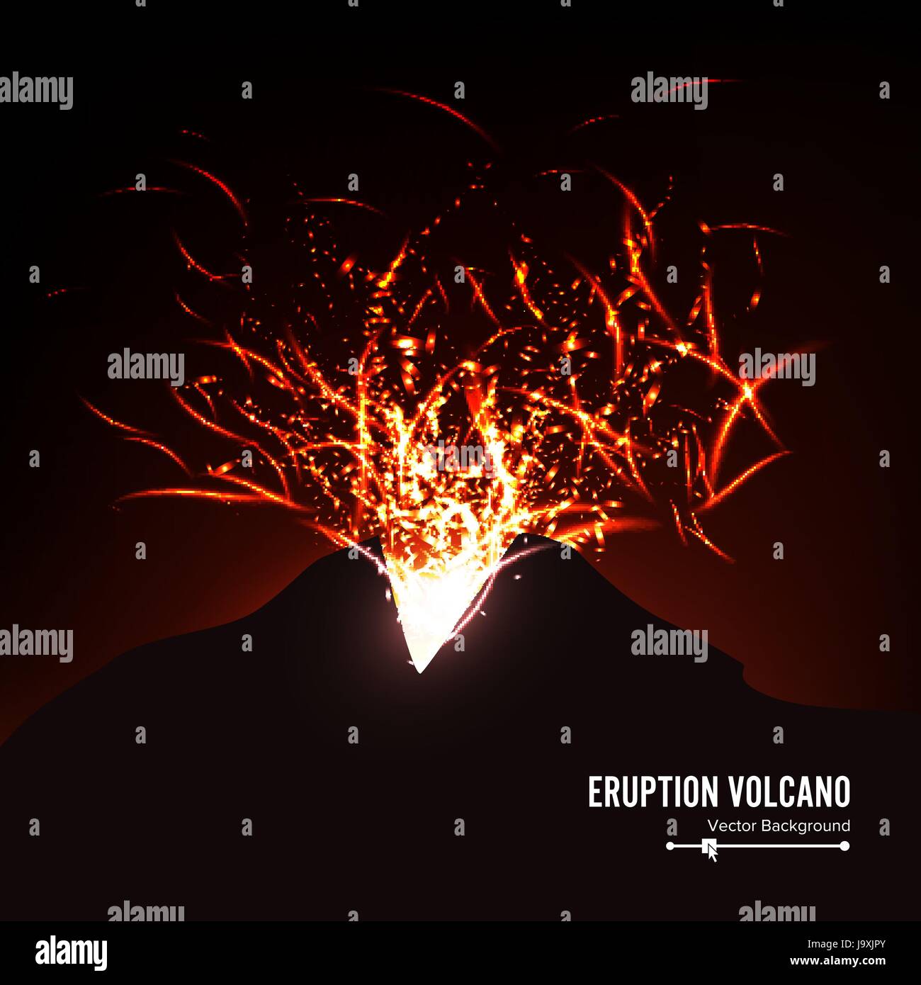 Volcan éruption vecteur. Orage d'Étincelles. Gros et lourd d'explosion dû à la montagne. Un rouge crachant de la lave chaude Illustration de Vecteur