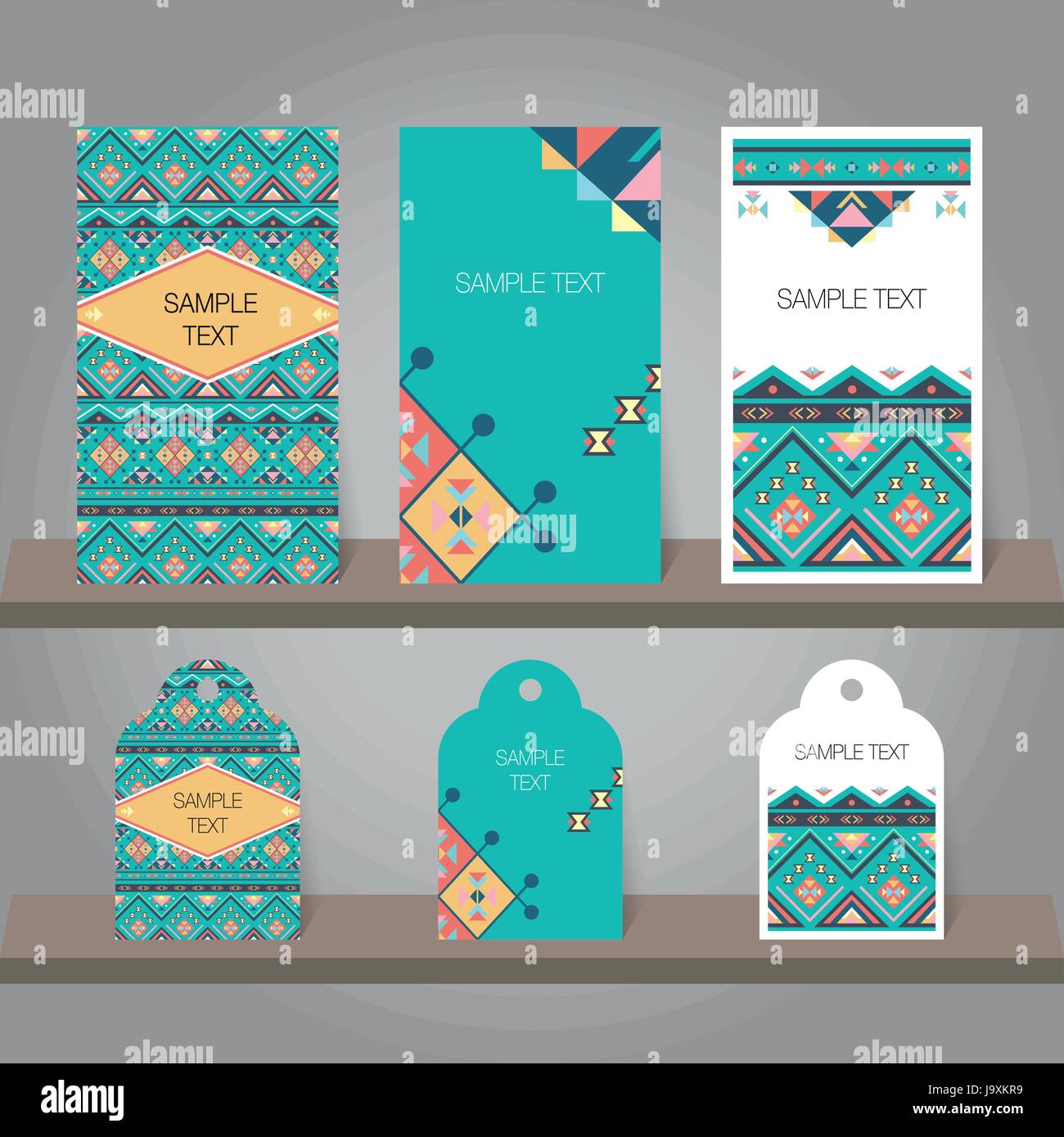 Ensemble d'abstract invitation et tags des modèles. Arrière-plan pour les médias imprimés, la conception de carte de visite, invitation, carte de vœux, carte postale. Boho ethnique de Illustration de Vecteur