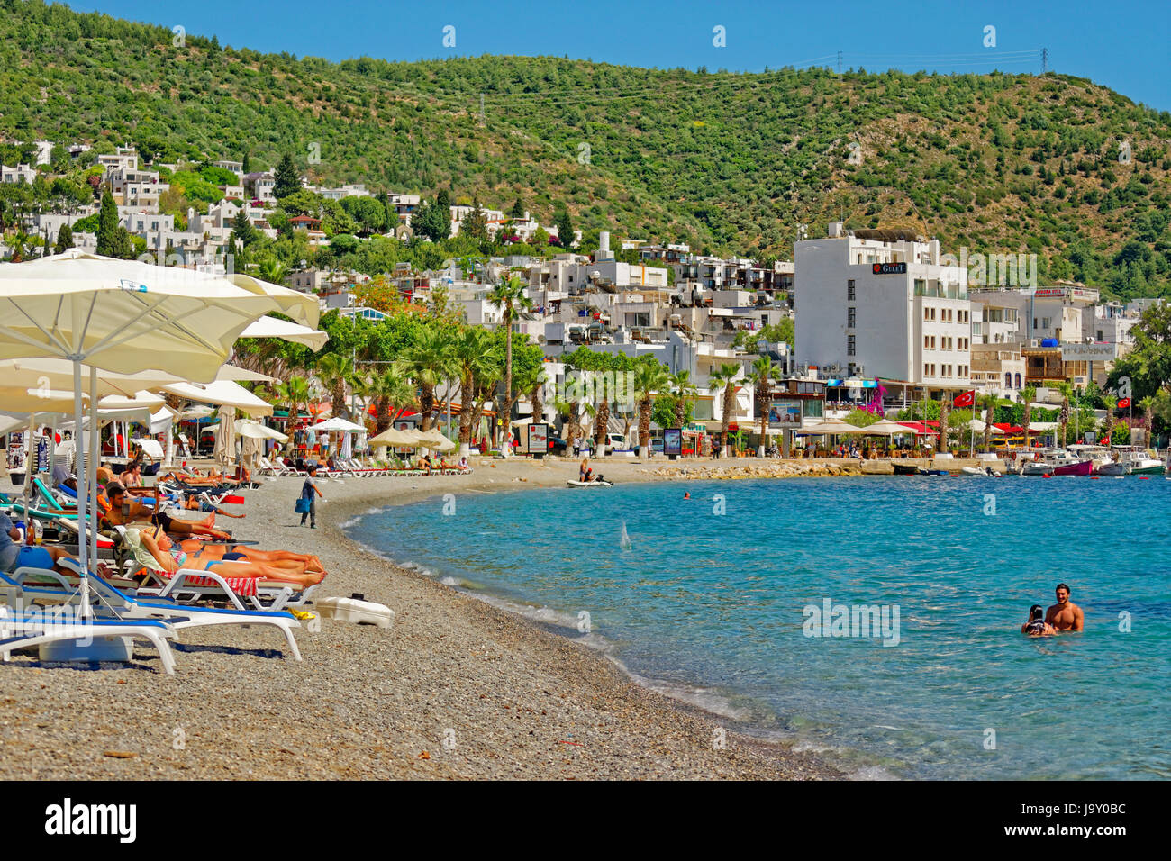 Bodrum town East bay area et 'bar' de la rue piétonnière, Province de Mugla, Turquie. Banque D'Images